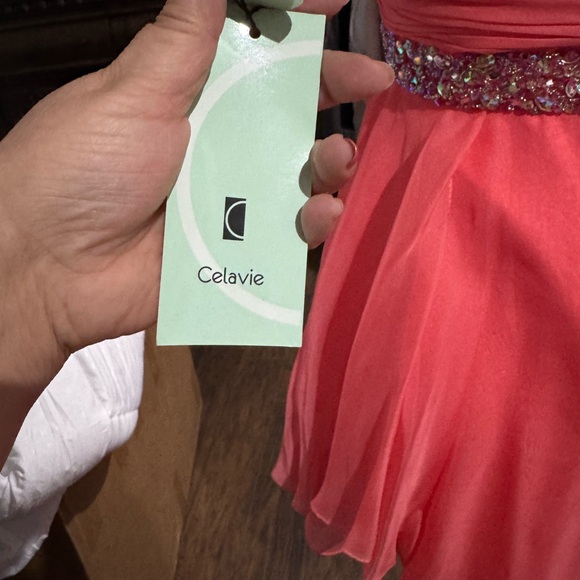 Elegant Coral Embellished Dress - Picture 7 of 8